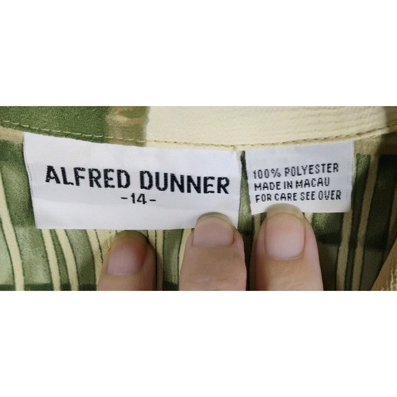 Alfred Dunner Womens 14 Safari Green/White/Brown Button Up Dress Shirt - Picture 2 of 8